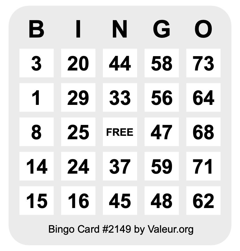 Bingo Card #2149