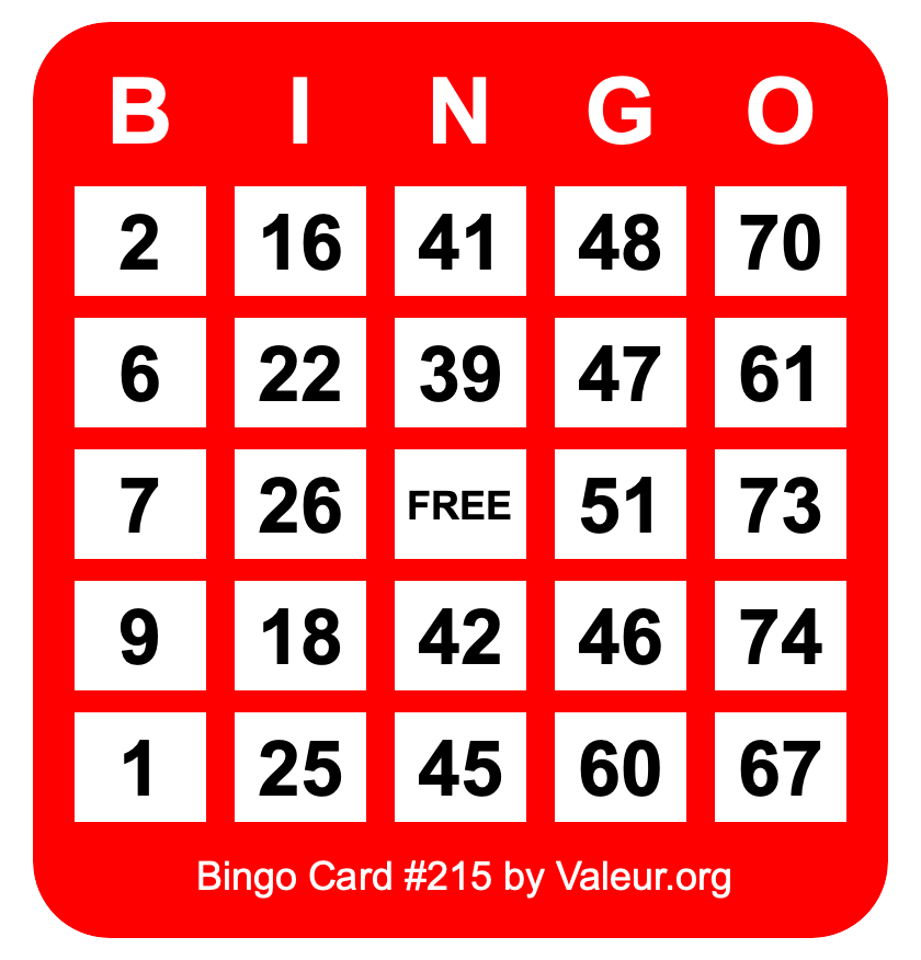 Bingo Card #215 Bingo Card #215