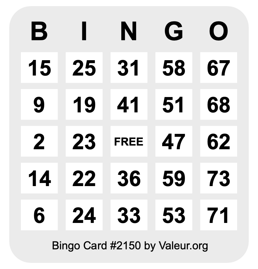 Bingo Card #2150