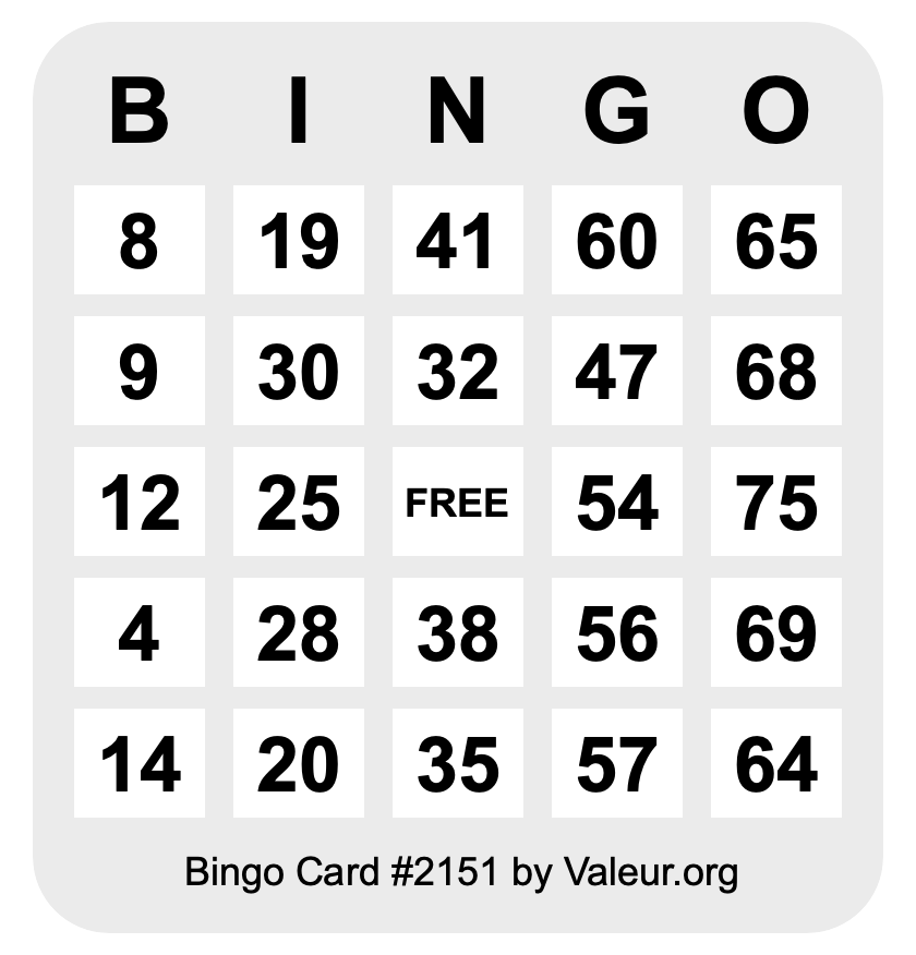 Bingo Card #2151