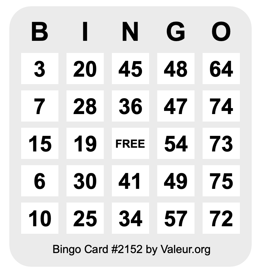 Bingo Card #2152