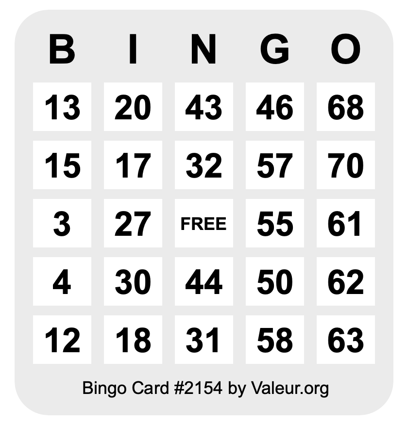 Bingo Card #2154