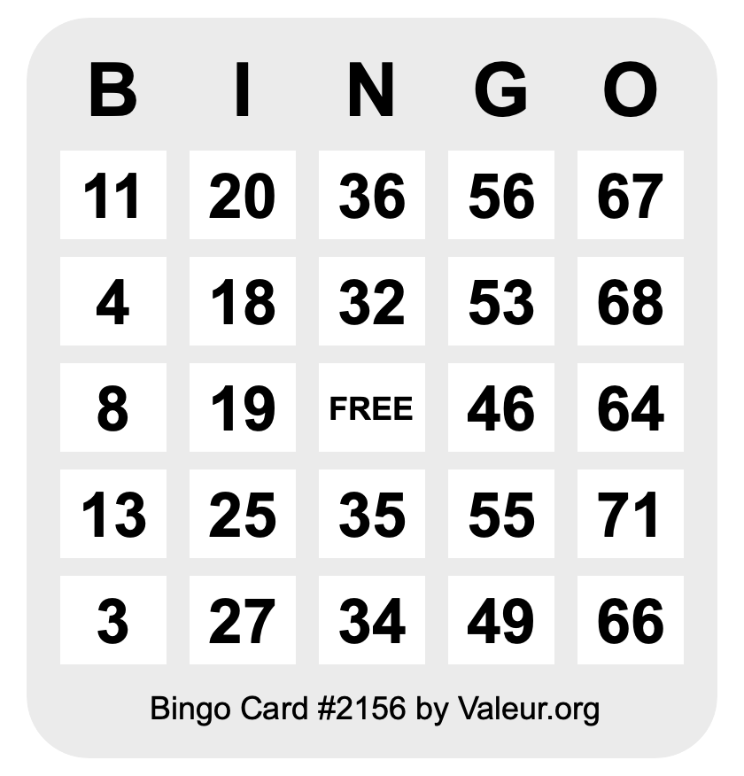 Bingo Card #2156