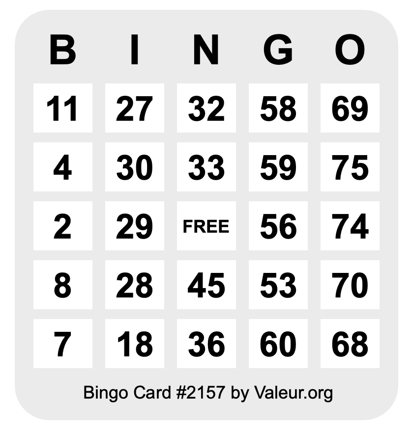 Bingo Card #2157