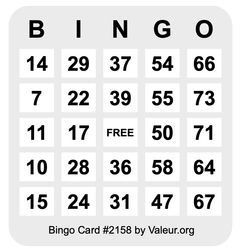 Bingo Card #2158