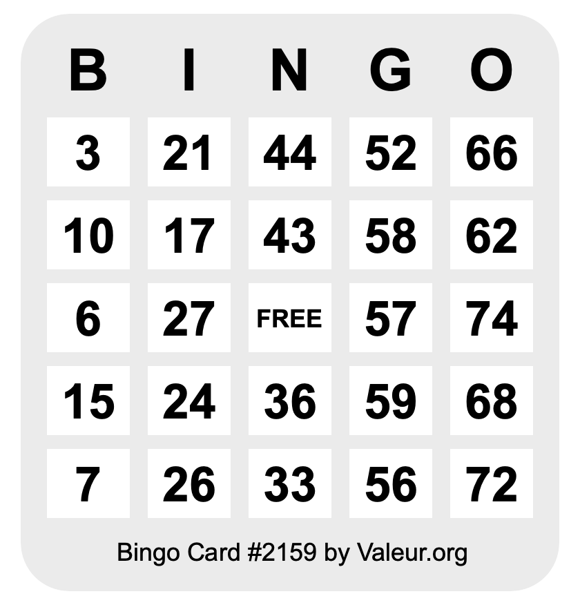 Bingo Card #2159