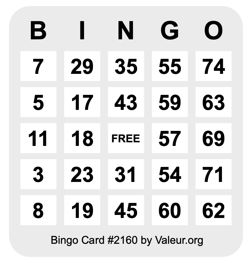 Bingo Card #2160