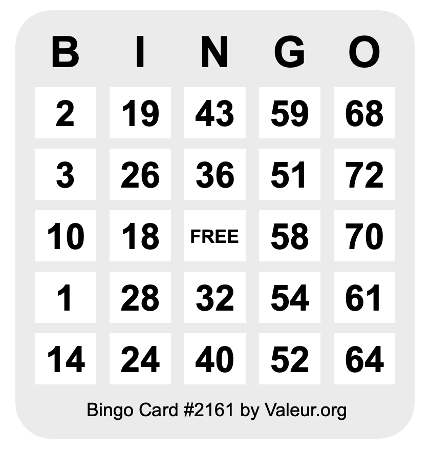 Bingo Card #2161