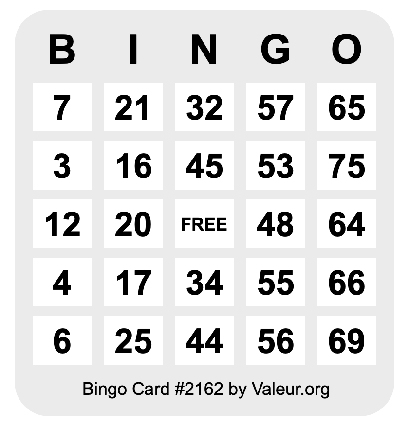 Bingo Card #2162