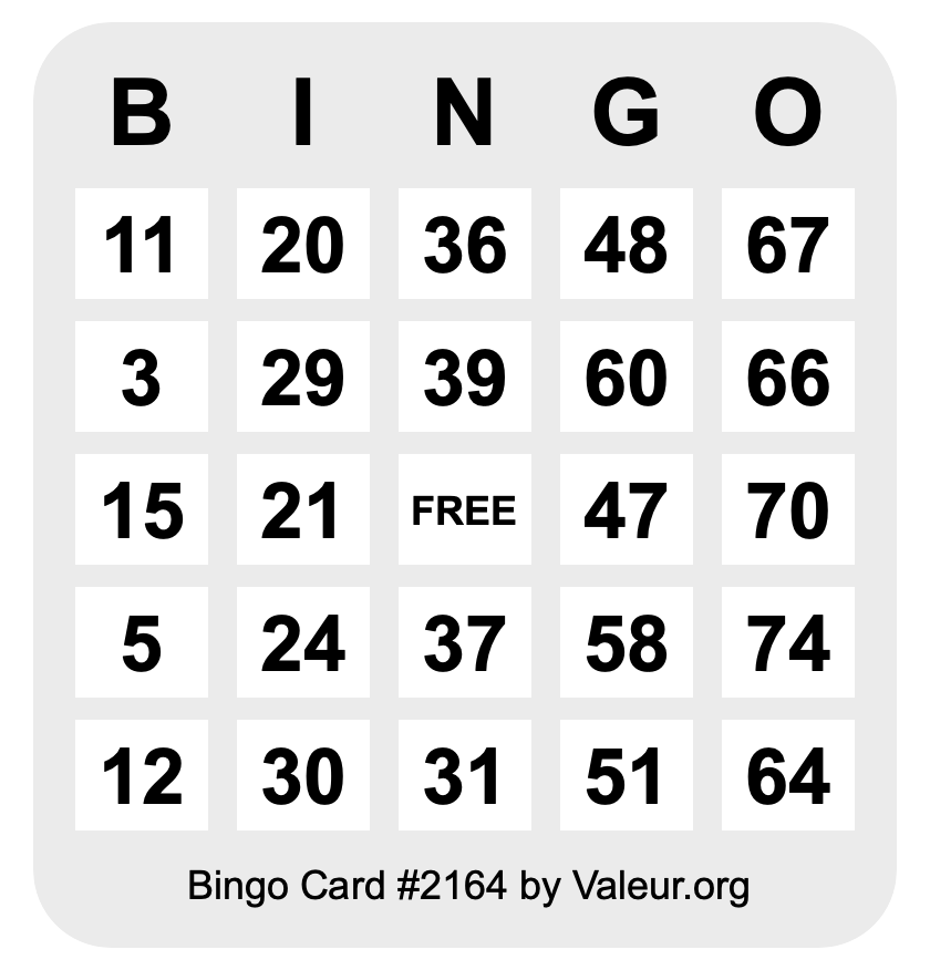 Bingo Card #2164