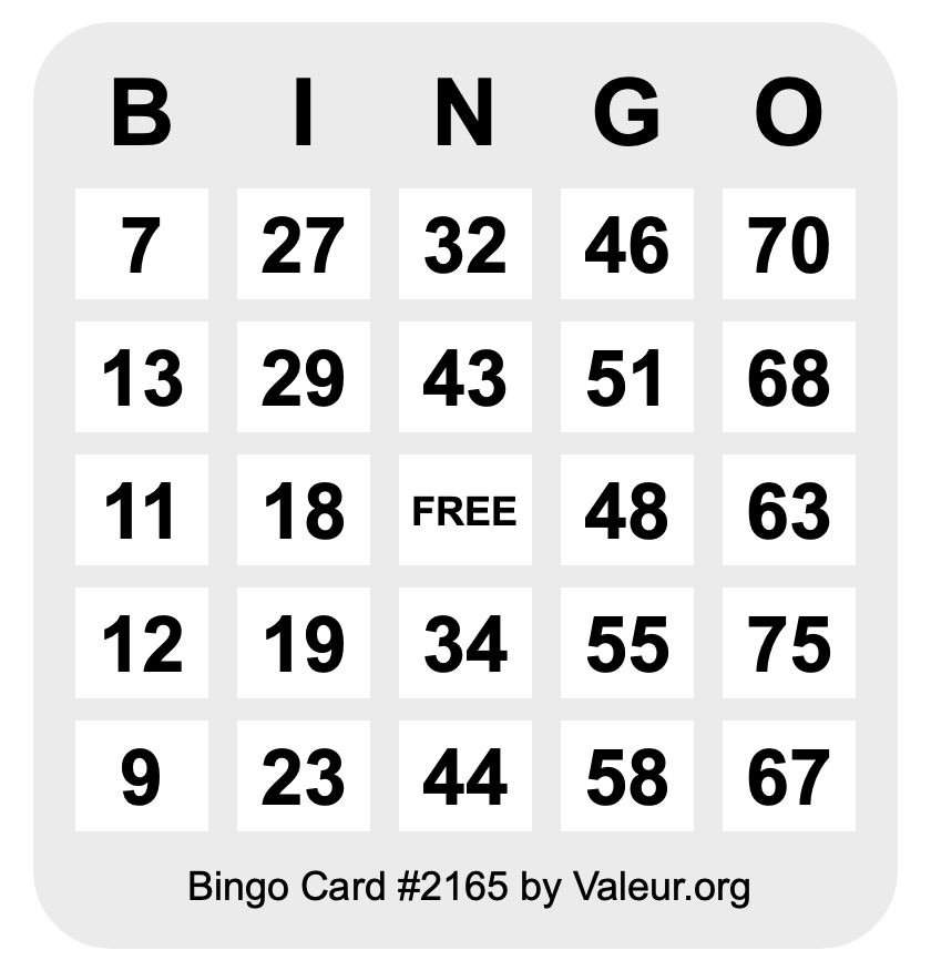 Bingo Card #2165