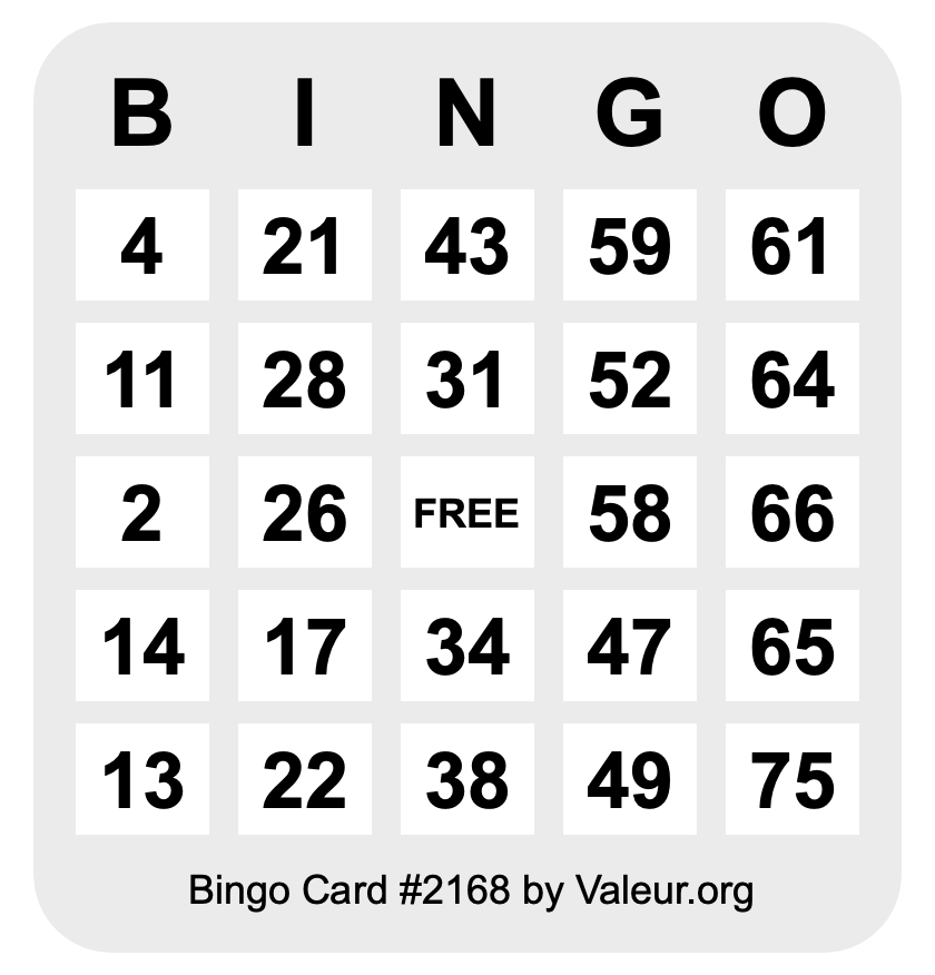 Bingo Card #2168