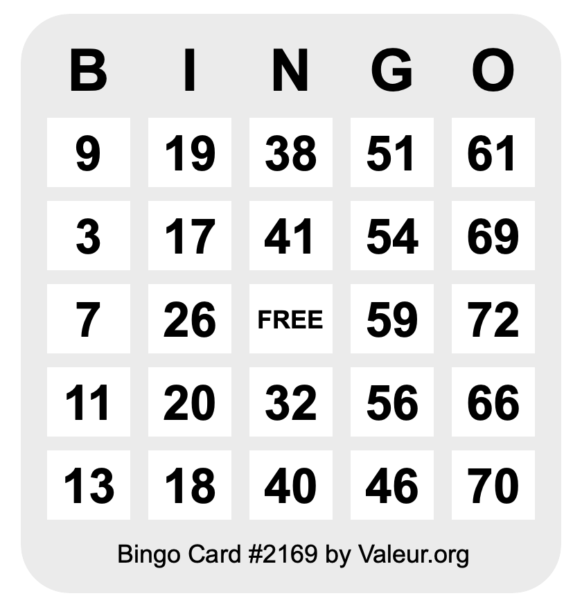 Bingo Card #2169