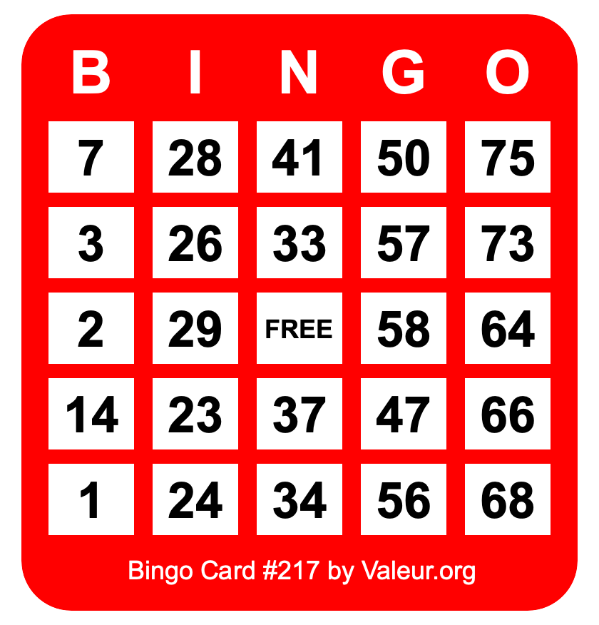 Bingo Card #217 Bingo Card #217