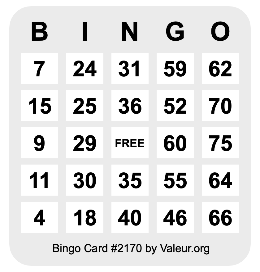 Bingo Card #2170