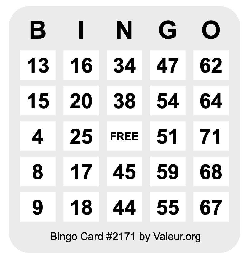 Bingo Card #2171