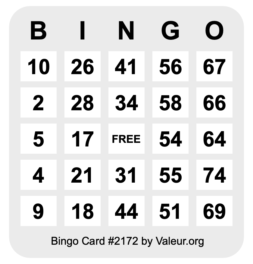 Bingo Card #2172