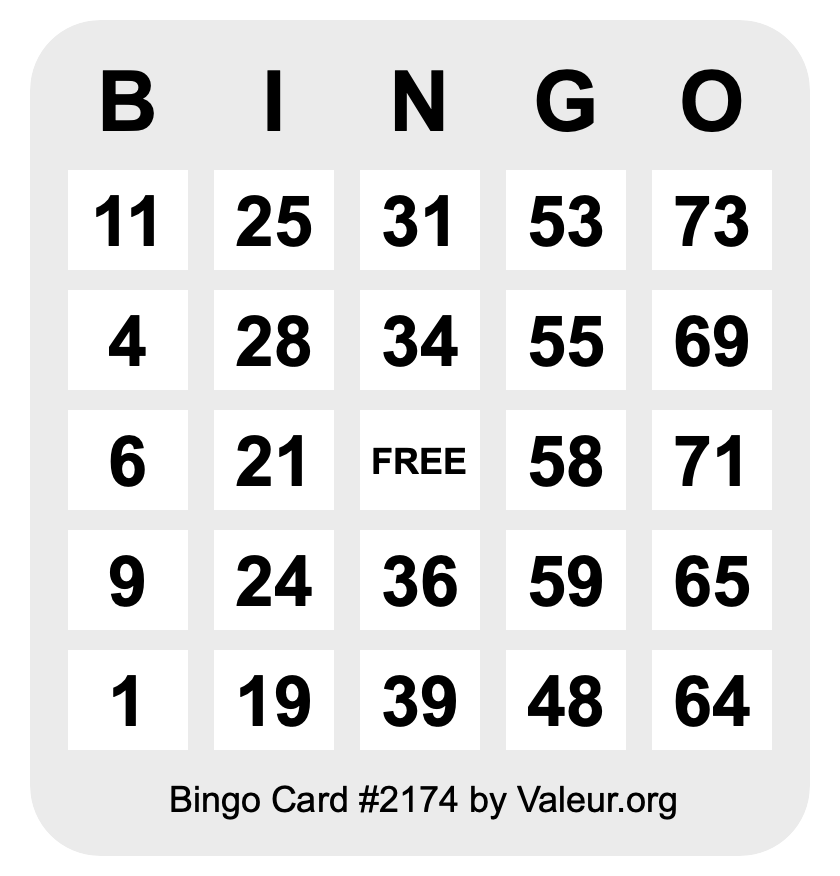 Bingo Card #2174