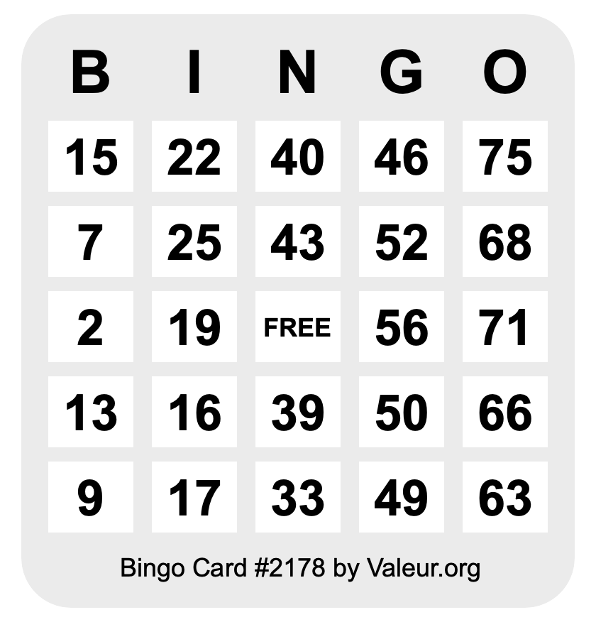 Bingo Card #2178