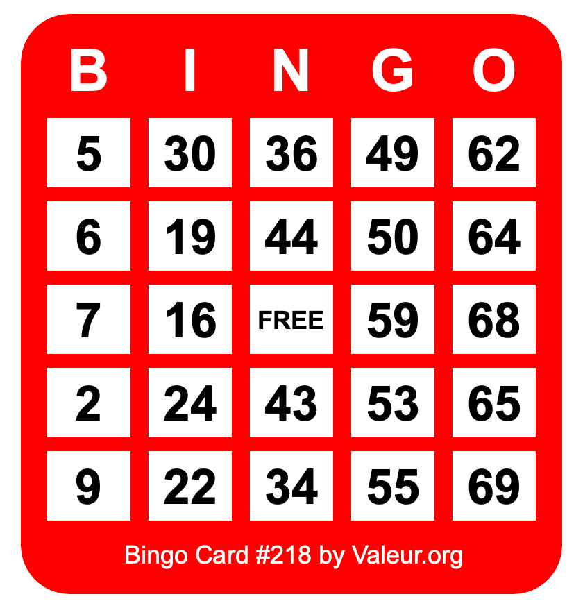 Bingo Card #218 Bingo Card #218