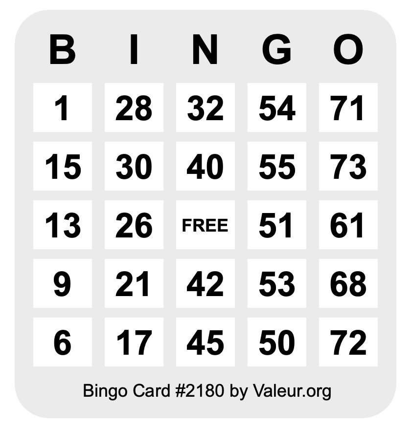 Bingo Card #2180