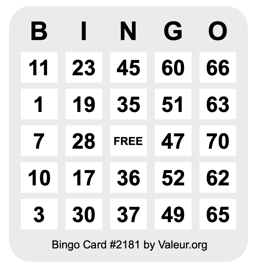 Bingo Card #2181