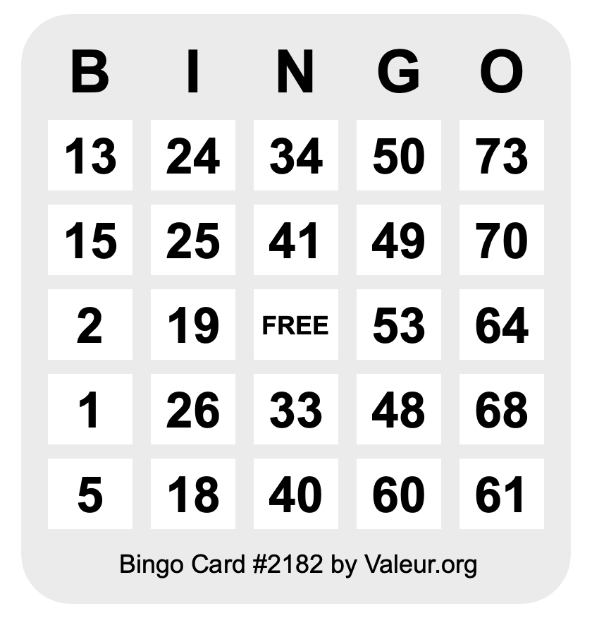 Bingo Card #2182