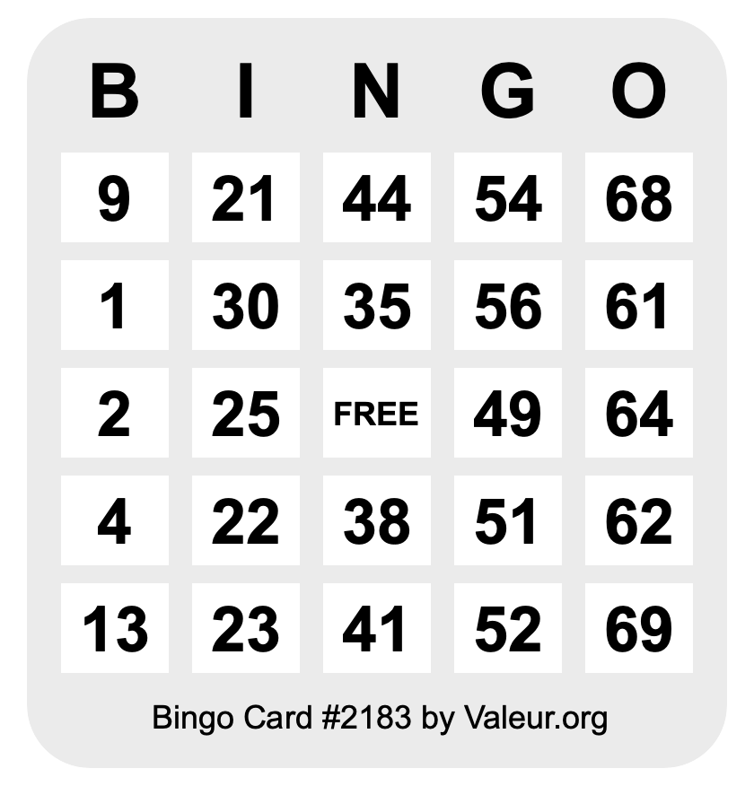 Bingo Card #2183