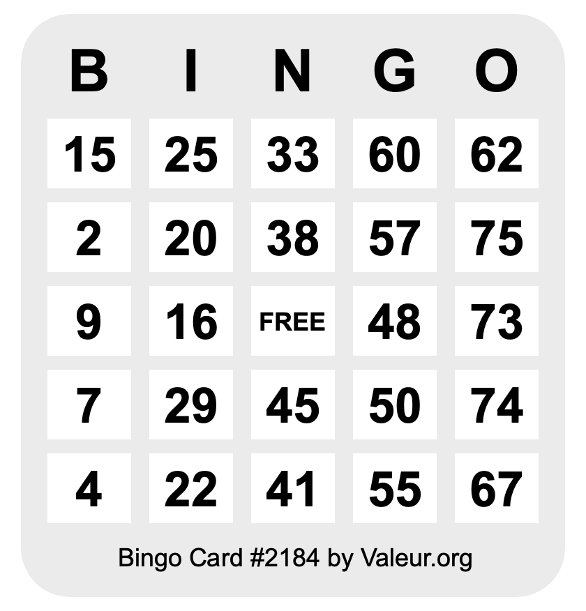 Bingo Card #2184