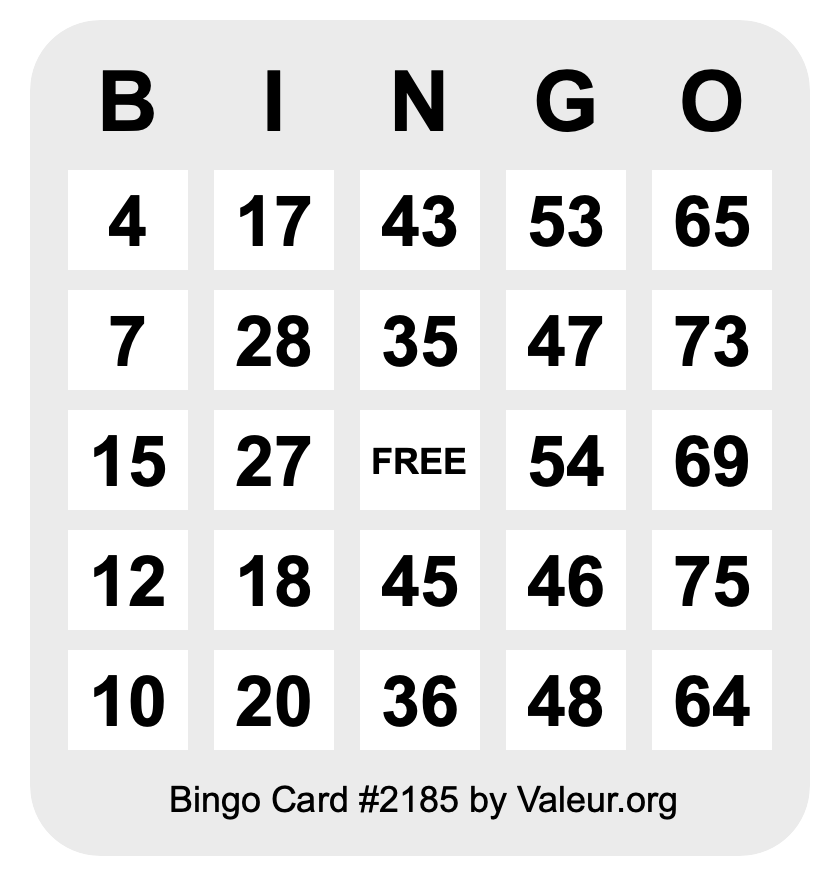 Bingo Card #2185