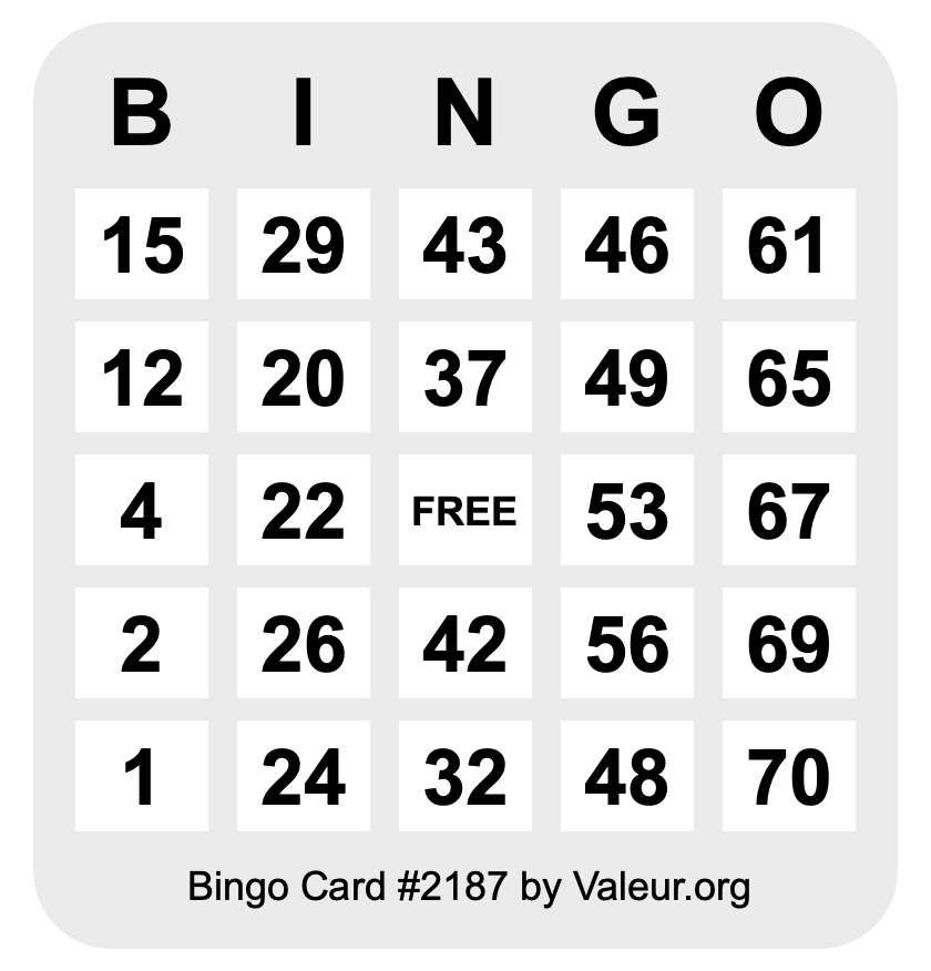 Bingo Card #2187