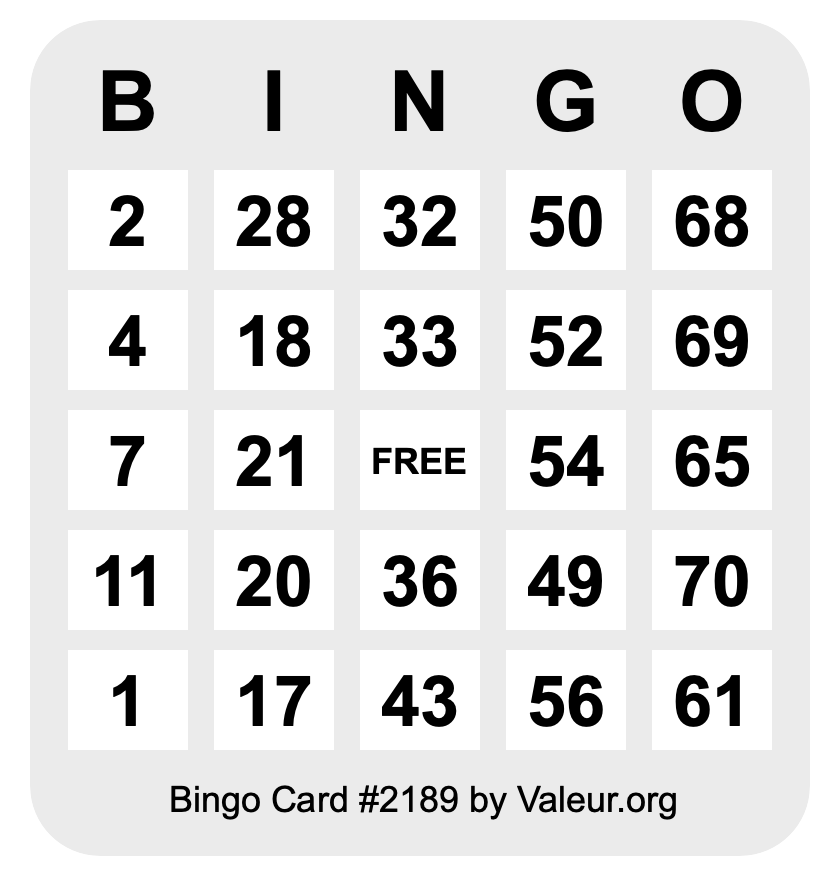 Bingo Card #2189