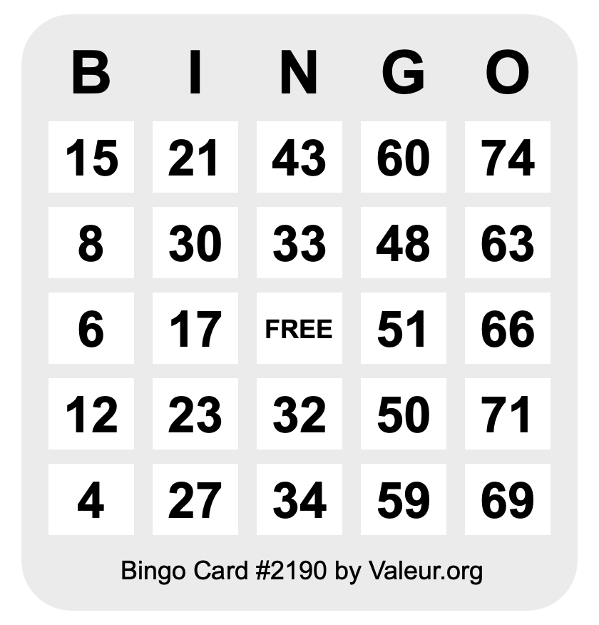 Bingo Card #2190