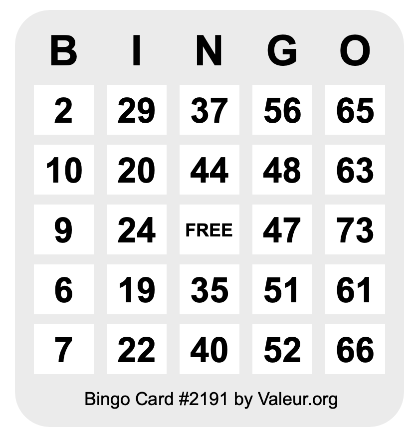 Bingo Card #2191