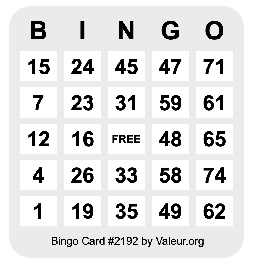 Bingo Card #2192