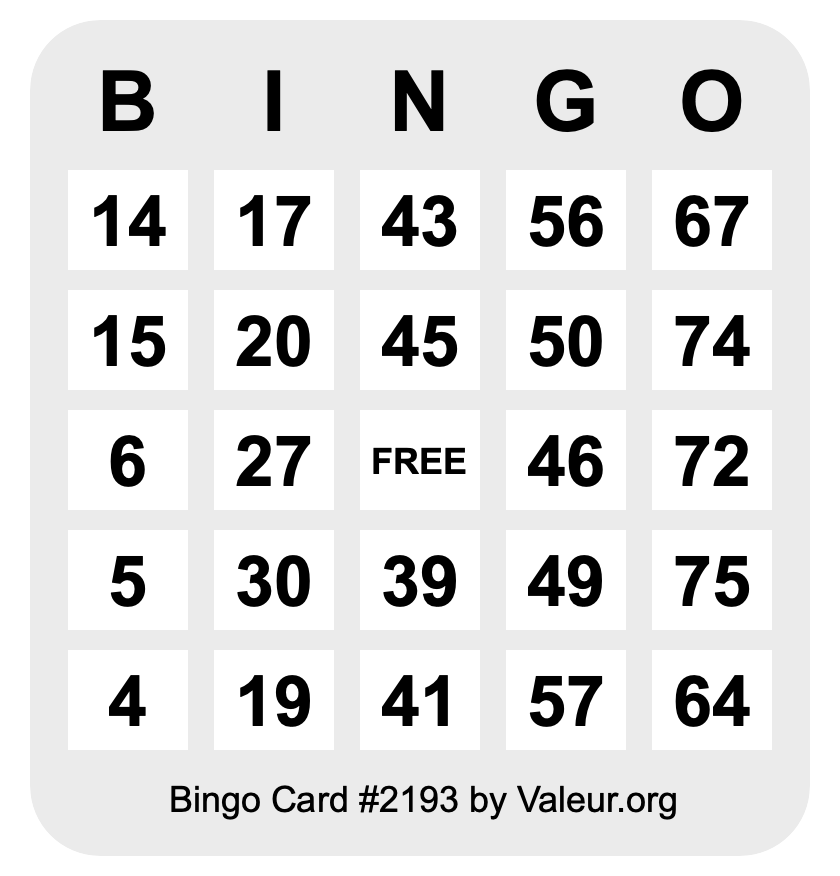 Bingo Card #2193