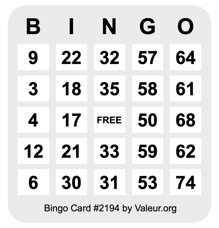 Bingo Card #2194