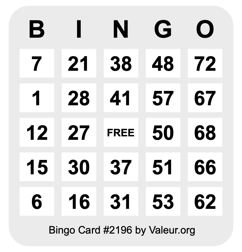 Bingo Card #2196