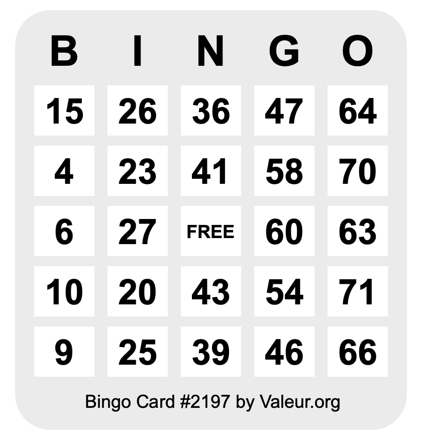 Bingo Card #2197