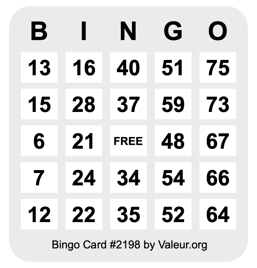 Bingo Card #2198