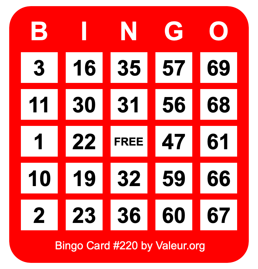Bingo Card #220 Bingo Card #220