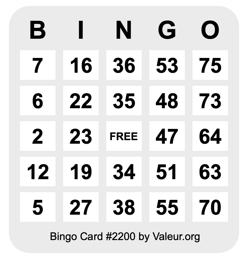 Bingo Card #2200