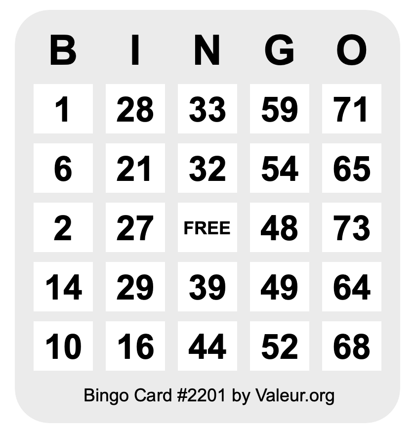 Bingo Card #2201