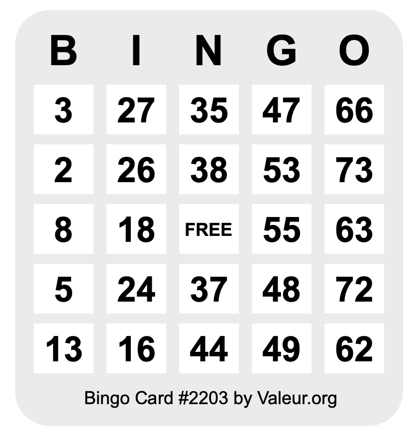 Bingo Card #2203