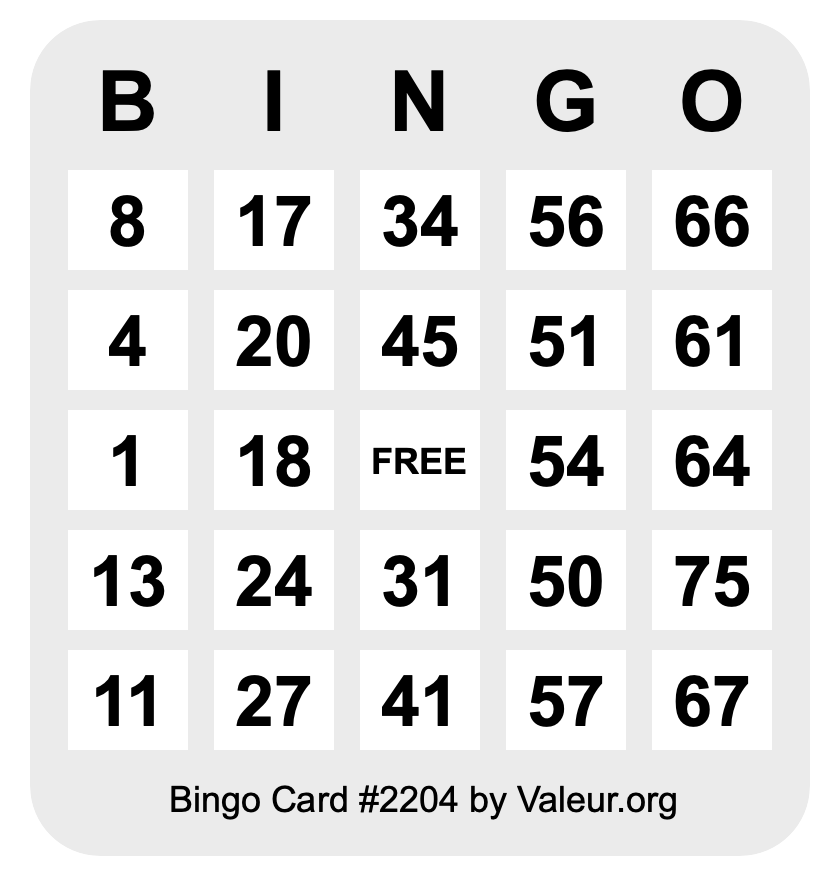 Bingo Card #2204