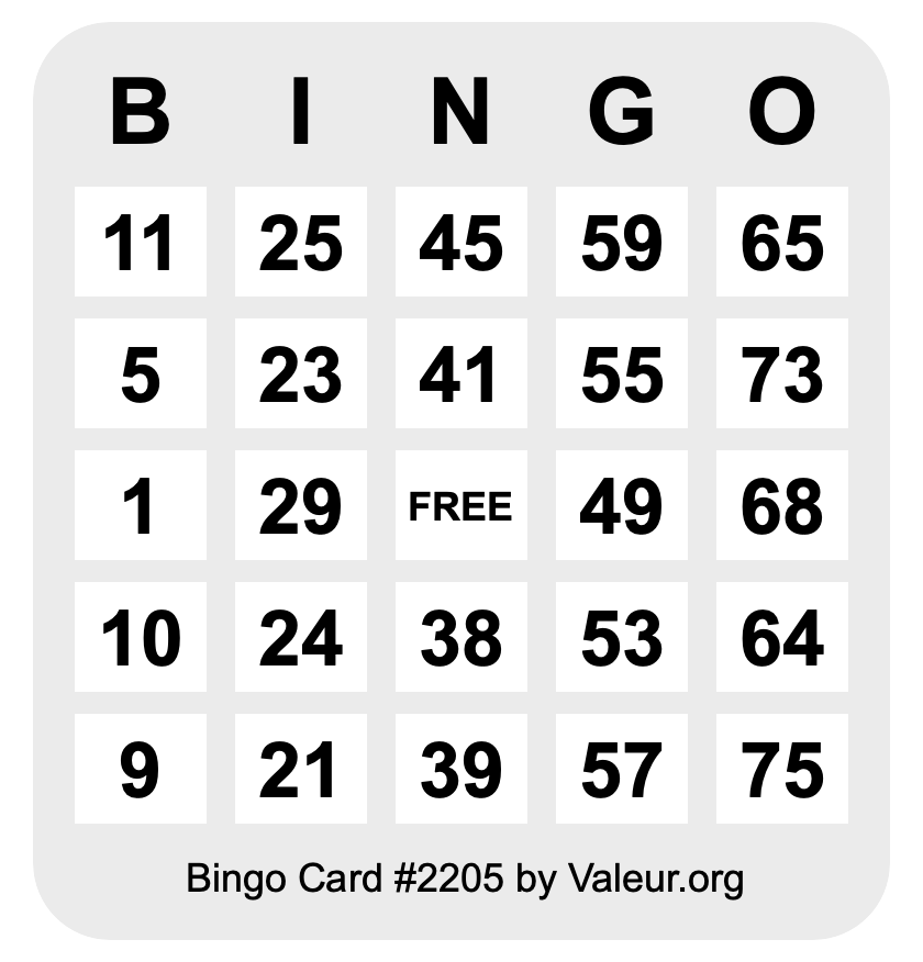 Bingo Card #2205