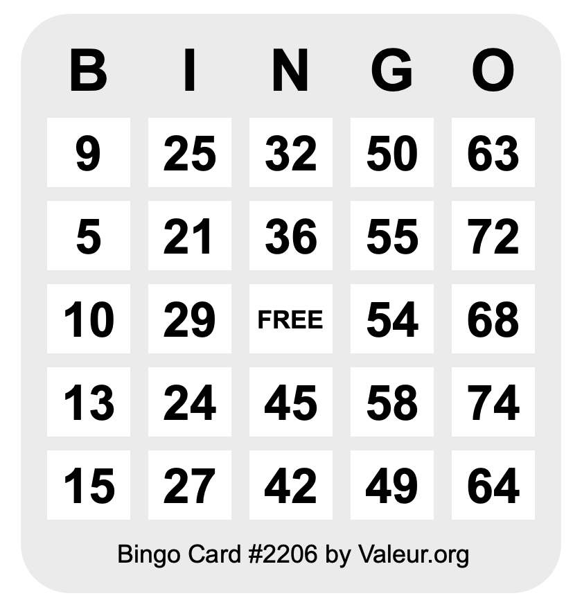 Bingo Card #2206