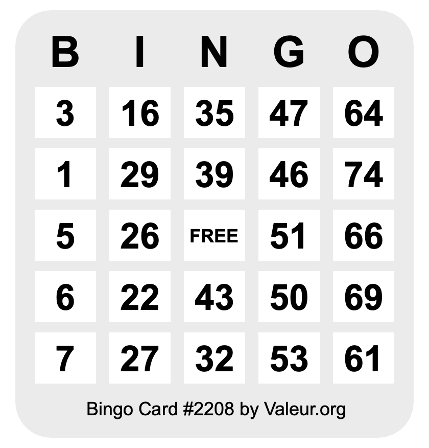 Bingo Card #2208