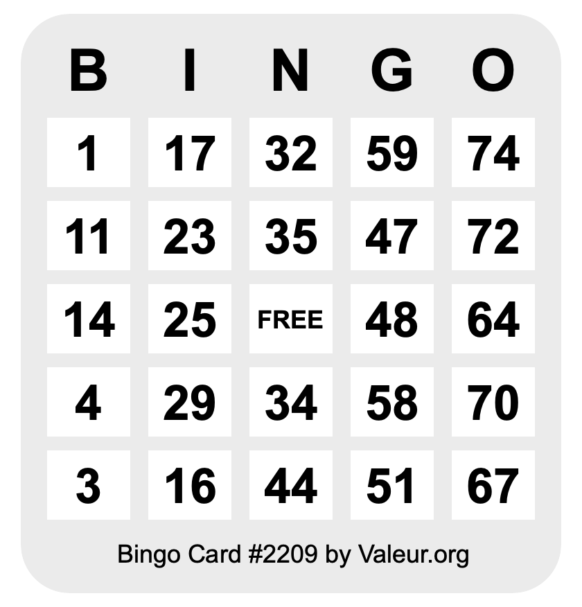 Bingo Card #2209