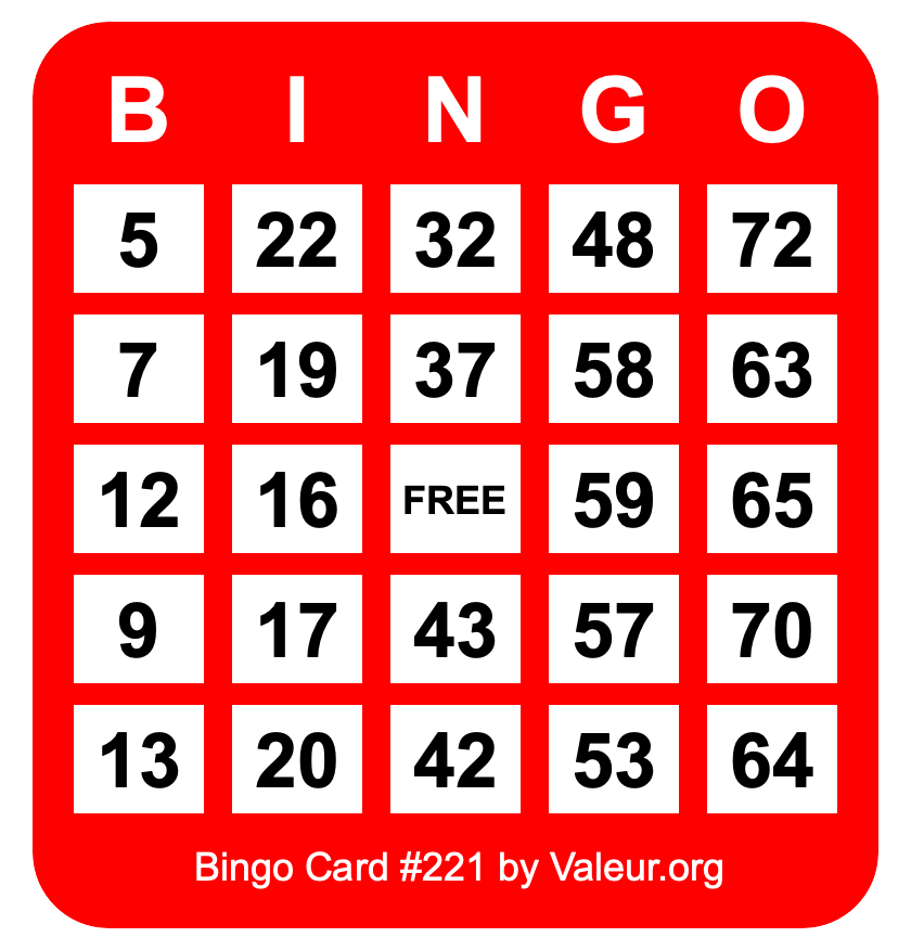 Bingo Card #221 Bingo Card #221